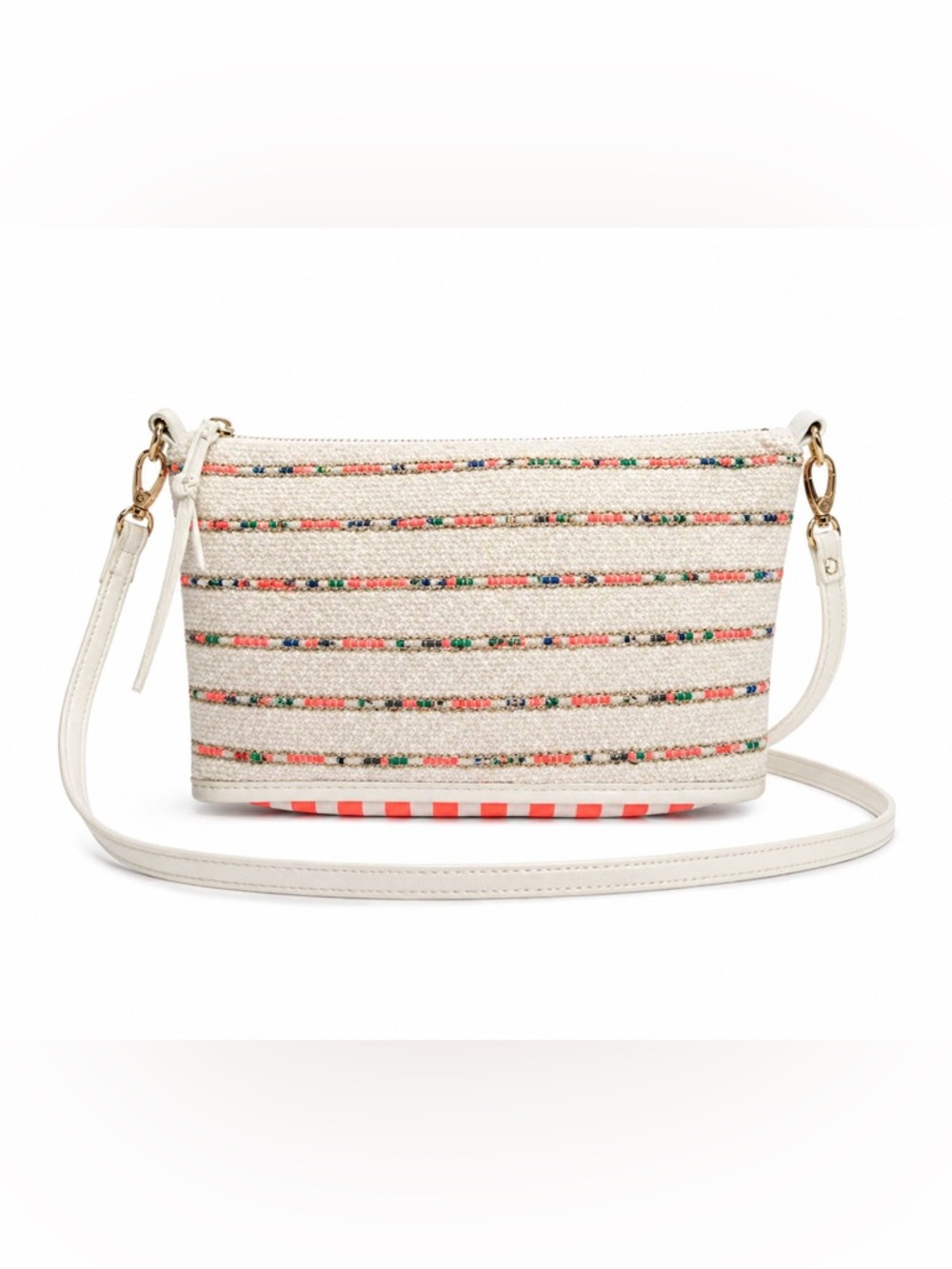 Bissu Textured Beaded Crossbody Bag in Cream with Multicolor Accents